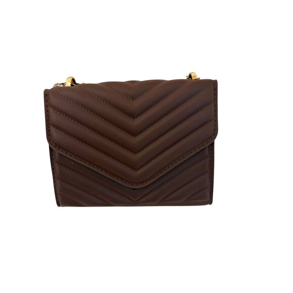 Brown Quilted Chevron Mini Shoulder Bag – Gold Chain Strap - Picture 2 of 3